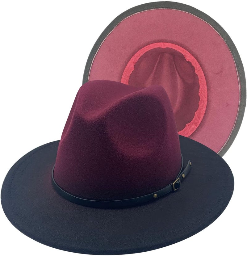 Willheoy Wide Brim Fedora Hats for Women & Men Two Tone Felt Hat Gradient Dress Hat - Image 1